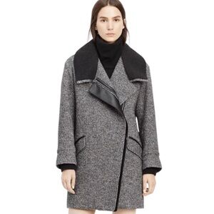 Vince | Shawl Collar Asymmetric-Zip Coat with leather + wool black gray medium